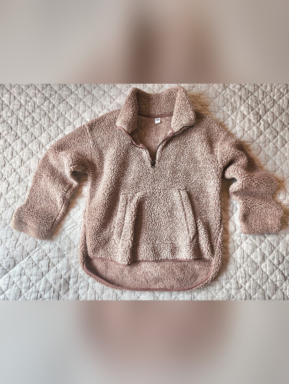 Old Navy Taupe Sherpa Quarter-Zip Pullover